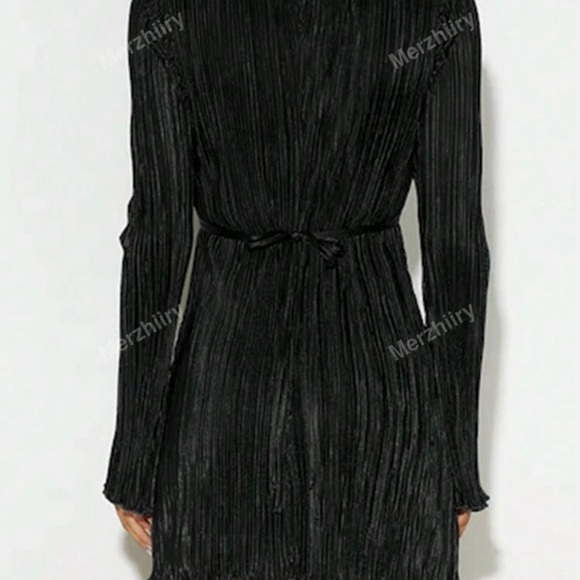 Shein Black Mini front tie Satin Ribbed Dress NEW size Small - Picture 2 of 9